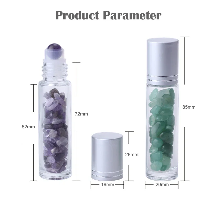 10Pcs 10ml Roll On Bottle Essential Oil Natural Jade Roller Bottles with Crystal Chip Glass Travel Refillable Bottle Containers