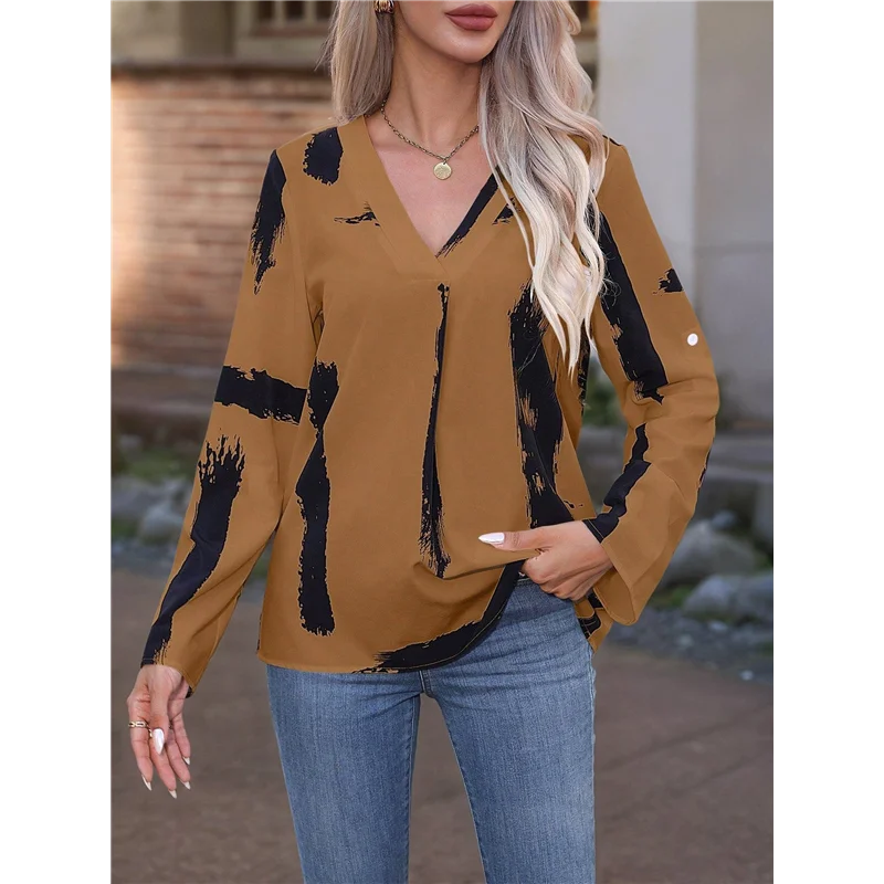 

AG-European And American Abstract Art Printed Shirt Women's Long Sleeved Shirt Women's Clothing