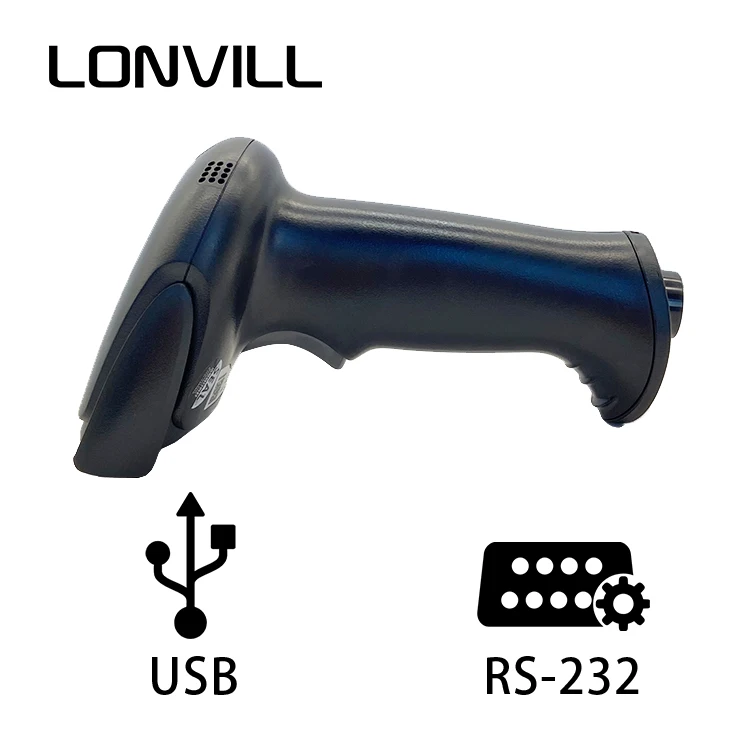 LONVILL USB Plug-and-Play QR Code Reader Gun Scanning Poor-Quality Barcodes IP54 Ergonomic Handheld Barcode Scanner