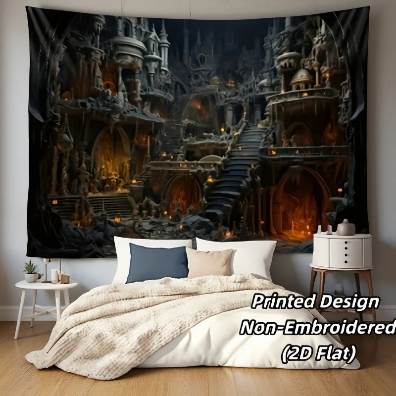 VIKAMA Dark Gothic Castle Tapestry Medieval Fantasy Ruins Wall Hanging for Bedroom Spooky Aesthetic Home Decor