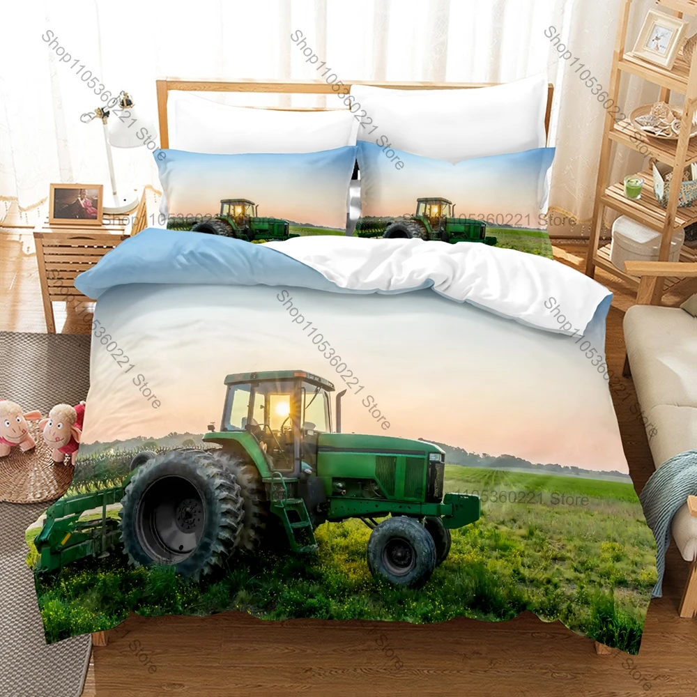 Personality Farm Tractor Bedding Set New Construction Vehicle Print Duvet Cover Pillowcase Polyester Soft Bedroom Decoration All