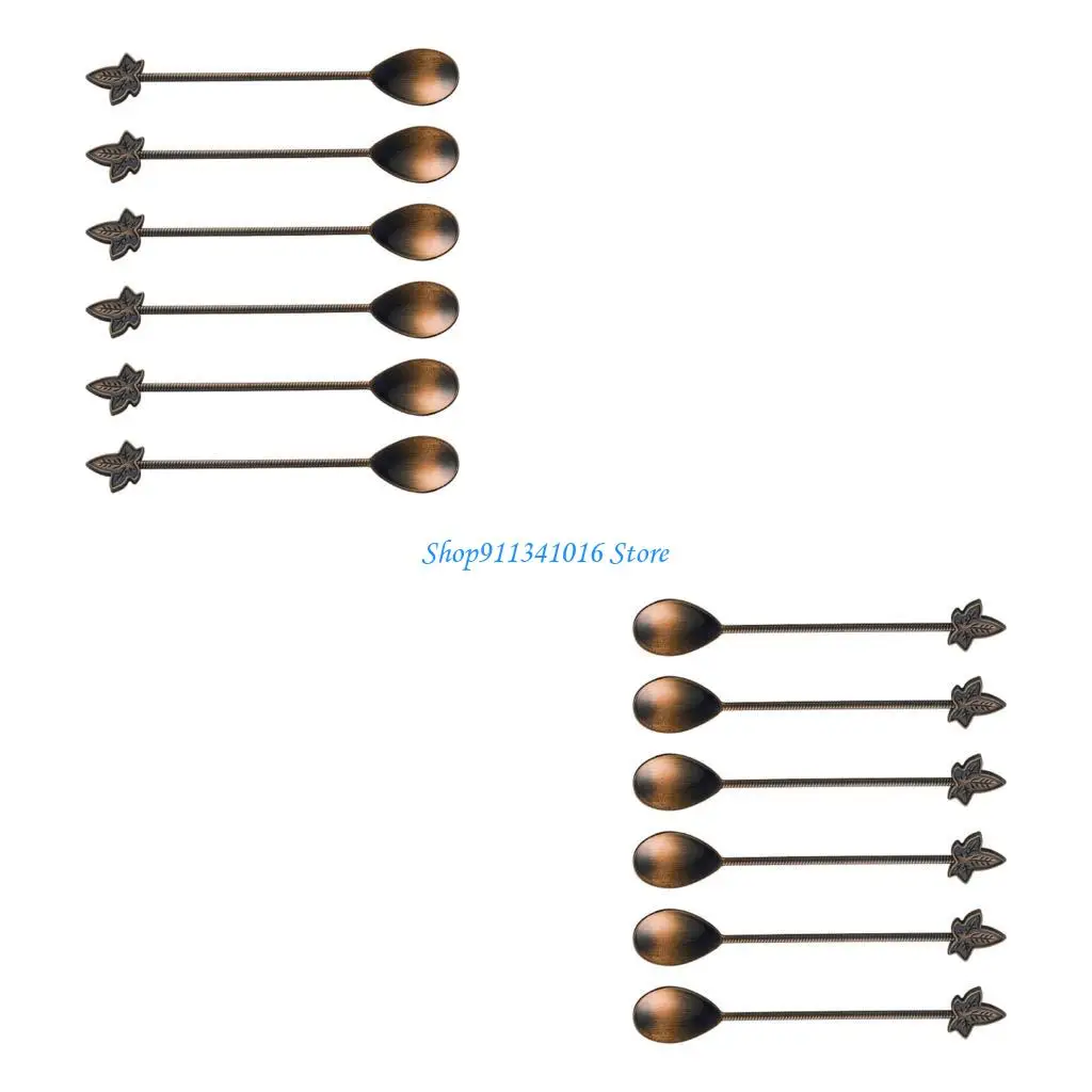  Pack of 6 Long Permanent Stirring Spoons Zinc Alloy Construction Highlighting Retro Design for Mixing Various Beverages