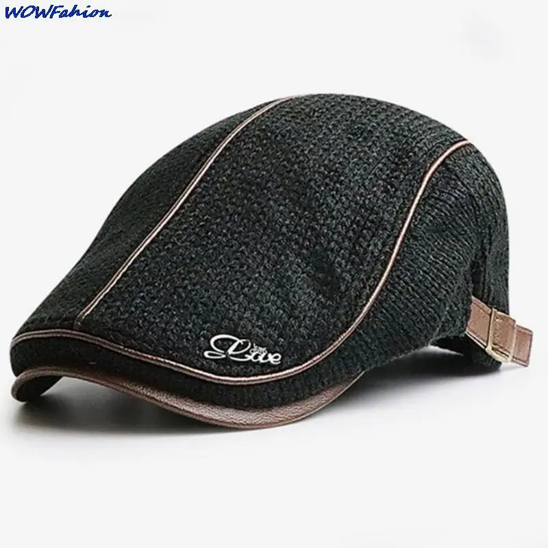 PU Leather Flat Cap Adjustable Beret Mens Knit Newsboy Cap Cabbie Ivy Cap Newsies Hat Ivy Driving Gatsby Hunting Hat Beret Hat