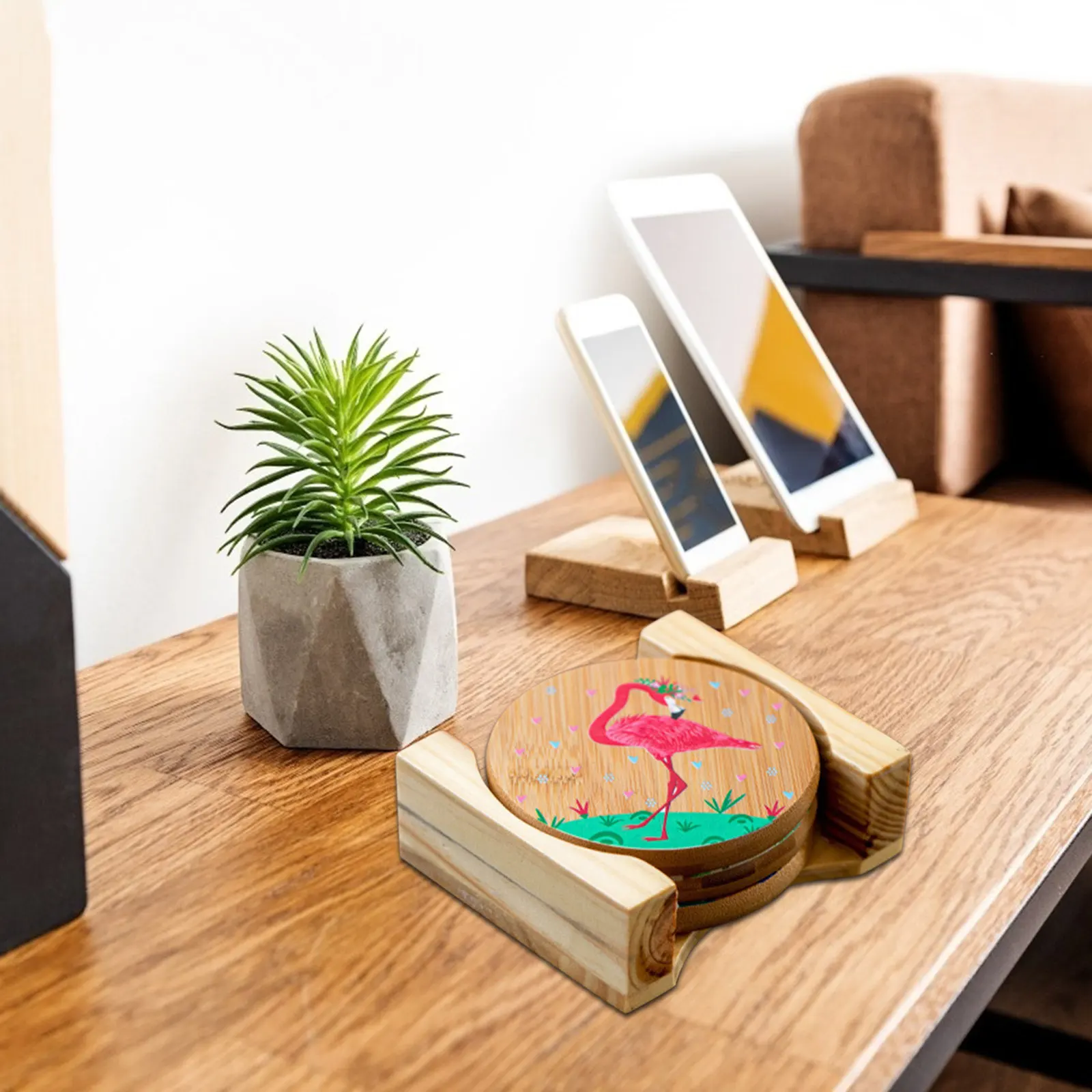 1Pcs Bamboo Coaster Holder Stackable Cup Mat Rack Space Saving Kitchen Gadget for Coasters Phones Business Cards Pens