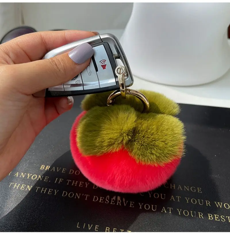 Cute Furry Persimmon Keychain For Car Keys Accessories Soft Fluffty Fruit Keyring Bag Pendant Plush Orange Keyring Wholesale