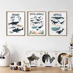 Whale Shark Ocean Animal Numbers Alphabet Under The Sea Nursery Print Poster Wall Art Canvas Painting Pictures Kids Room Decor