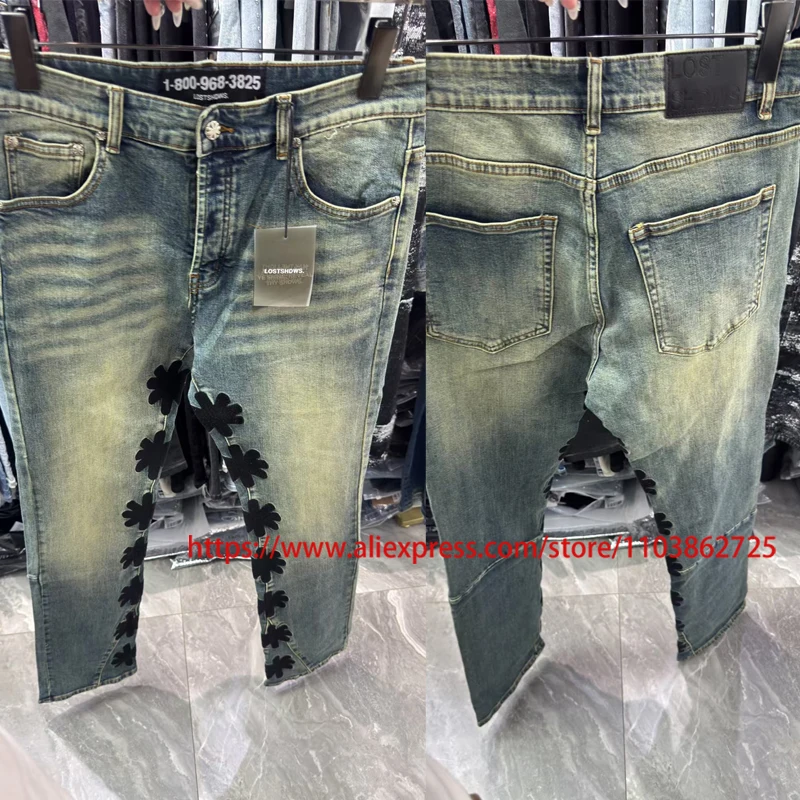 

Retro Fashion Trend LOSTSHDWS Jeans Embroidery Logo Casual High Quality LOST SHDWS Slim-fit Pants Denim Trousers