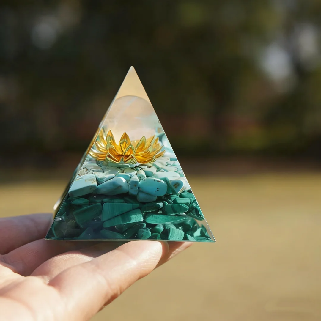 1 قطعة كرة كوارتز وردية النحاس زهرة أورجون الهرم مع كريستال الفيروز والملكيت ، الحلي اليدوية لسطح المكتب المنزلي #3
