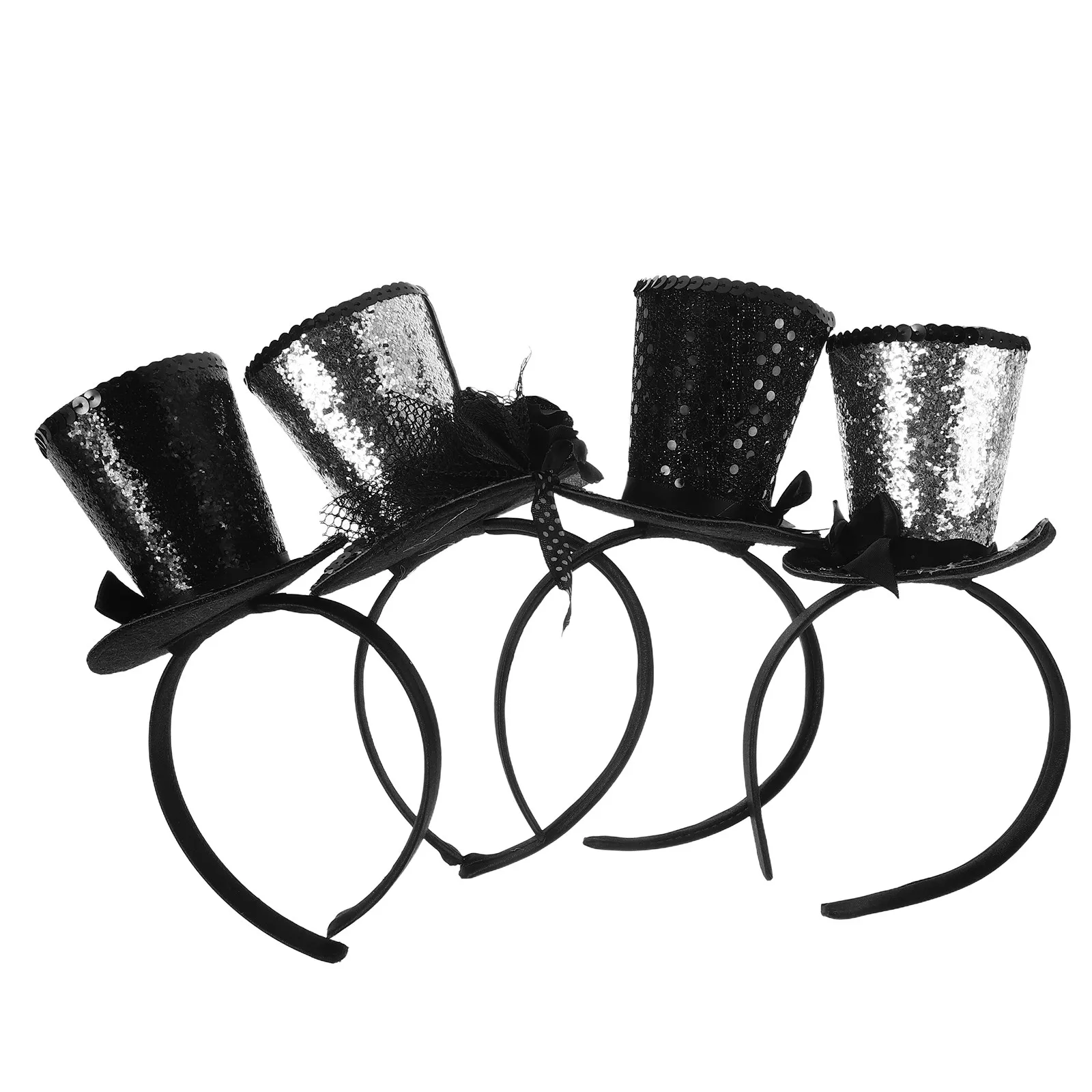 

4Pcs Little Top Hat Headband Sparkly Mini Hat Headband for Women Kids Holiday Party Favor Vintage Style Dress Up Carnival
