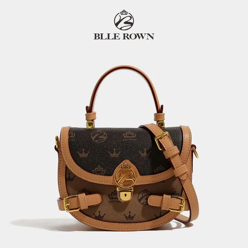 2024 New Fashion Retro Classic White Brown Handheld Saddle Bag Women's One Shoulder Crossbody Bags