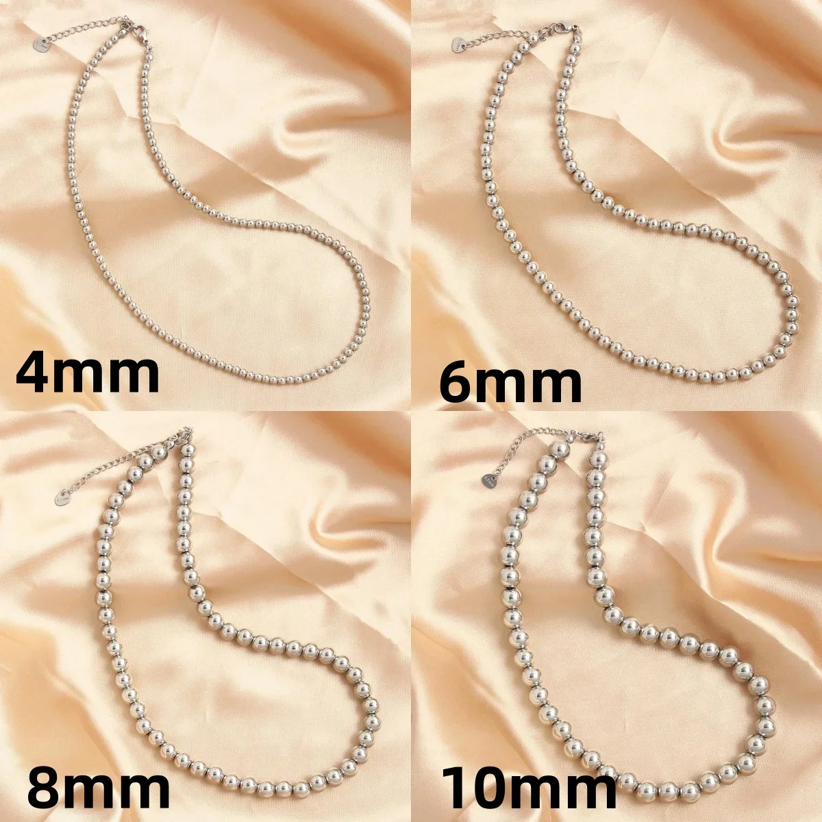 4/6/8/10mm Stainless Steel Ball Beaded Necklace For Women Men Silver Color Metal Bead Chain Choker Simple Waterproof Jewelry New