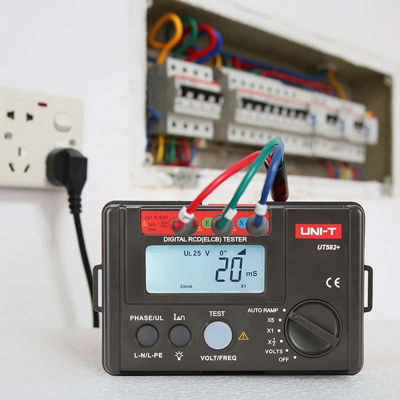 UNI-T UT582+ Digital RCD (ELCB) Tester AUTO RAMP Leakage Circuit Breaker Meter with Mis-Operation Buzzer