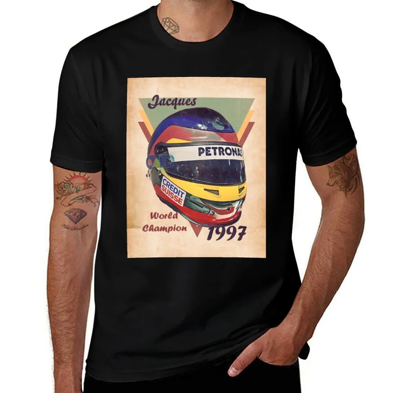 Jacques Villeneuve's helmet T-Shirt men t shirt cotton 100% graphic t shirts for man T-Shirt