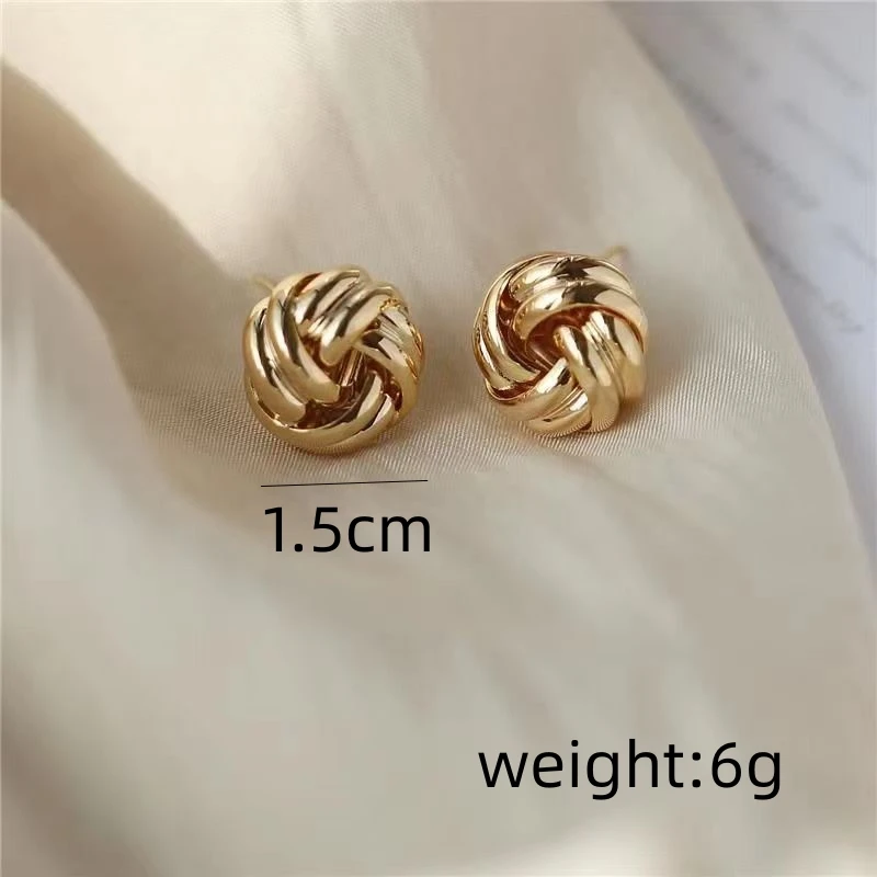 New Hiphop Punk Metal Twist Knit Knot Ball Stud Earring for Women Gold Color Female Twine Ear Jewelry Christmas Gift Brincos