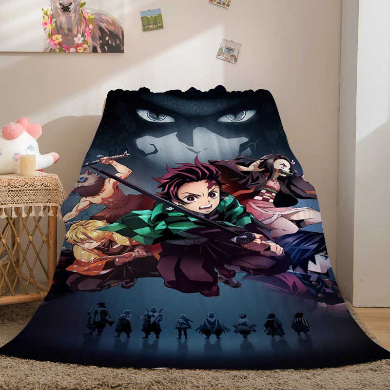 

Anime Flannel Blanket Sofa A-Demon Slayer Warm Winter Knee Bed Fleece Nap Fluffy Soft Blankets King Size Microfiber Bedding