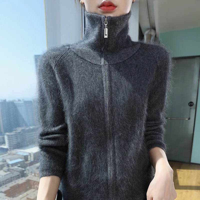 

Базовый свитер-кардиган из 100% норкового кашемира для женщин, элегантная мягкая удобная женская одежда на молнии с длинными рукавами, топы