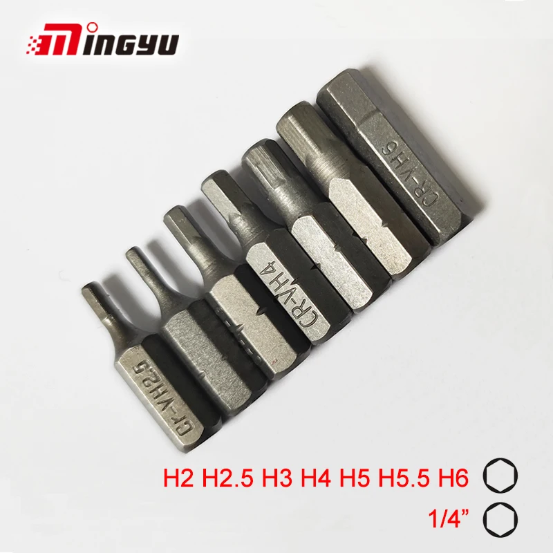 7Pcs 1/4" 25mm Hex H2-H6 Screwdriver Bit Set Repair Tools Screwdrivers Kit Hex Shank Drill Bit For Power Household Hand Tools