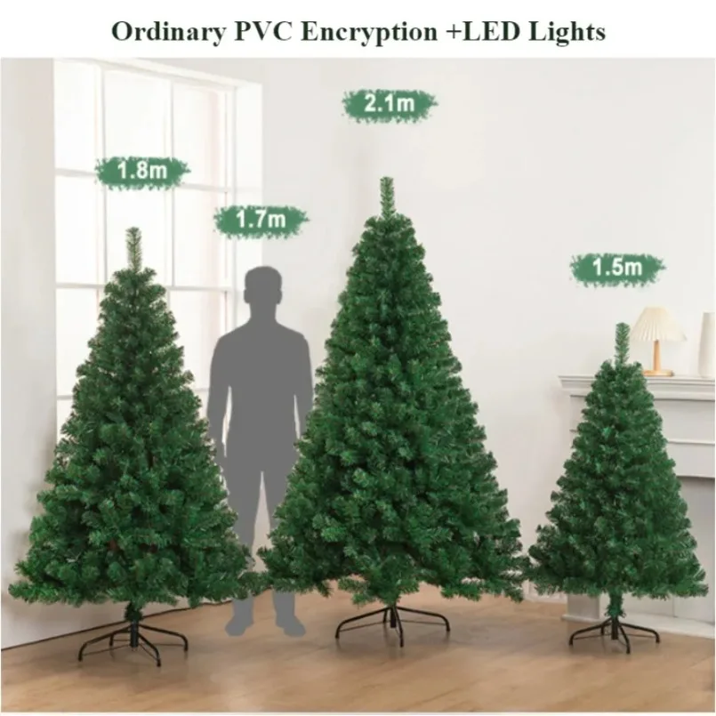 PVC Artificial Christmas Tree Encryption with LED Christmas Tree Lights 1.2m to 3m Christmas Family Hotel Atmosphere Decorations