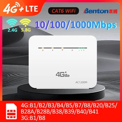 Benton Dual Band WiFi 4G+ LTE Router CAT6 VPN Unlock Wireless Router 1200Mbps 2.4G 5.8G WiFi LT260A CPE Router Modem Gigabit