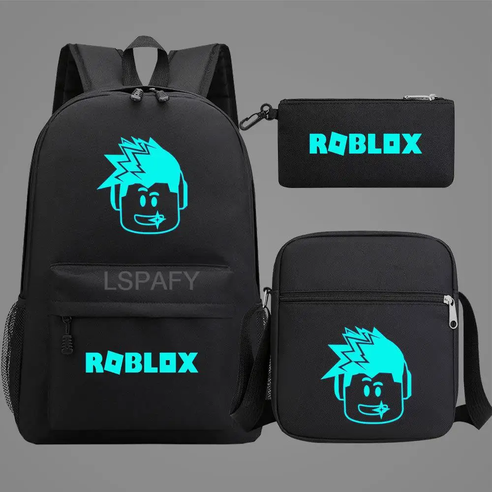 Hot ROBLOX 3Pcs Set Luminous Backpack Fashion Child Cartoon School Bag Bookbag Men Women Travel Bags Mochila Daily Rucksack Sac