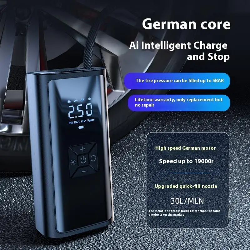 

Электрический насос для шин, перезаряжаемый портативный автомобильный компрессор с ЖК-дисплеем, для накачивания шин автомобилей, велосипедов и мячей