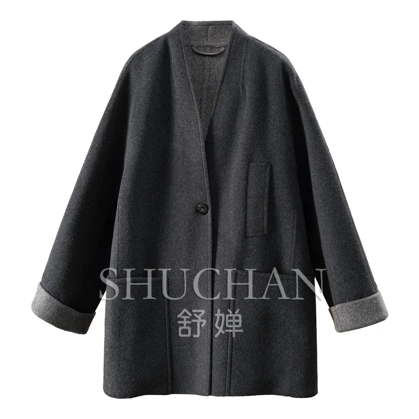 Loose Cashmere Wool V-Neck Double-sided Wool Coat F588 Abrigos Mujer Invierno 2026 Coats and Jackets Women