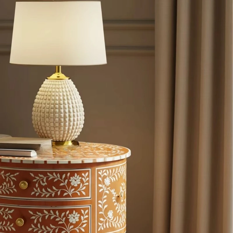 Modern eco-friendly handmade bedside table round orange floral pattern bedroom furniture