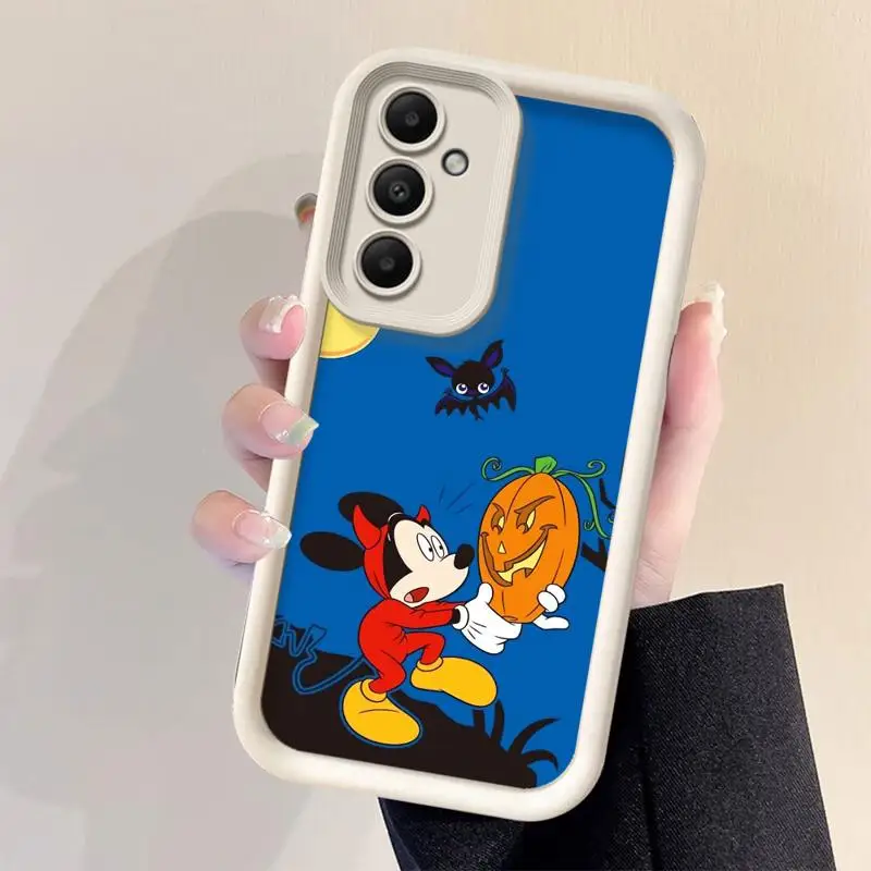 Disney Mickey Minnie Broomstick Halloween Liquid Phone Case for Samsung Galaxy A55 A54 A53 A52 A35 A15 A51 A14 A12 A34 A32 A22