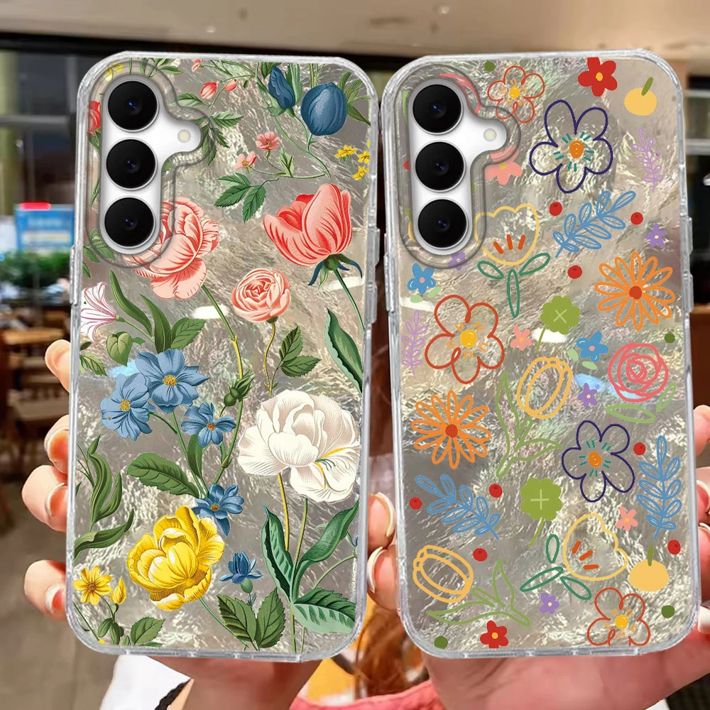 Für Samsung Galaxy S25 FE S24 S22 S23 S21 Plus Ultra 5G Entzückende Mädchen Blume Blumen Druck Weiß Frauen telefon Fall Shell S20 Abdeckung