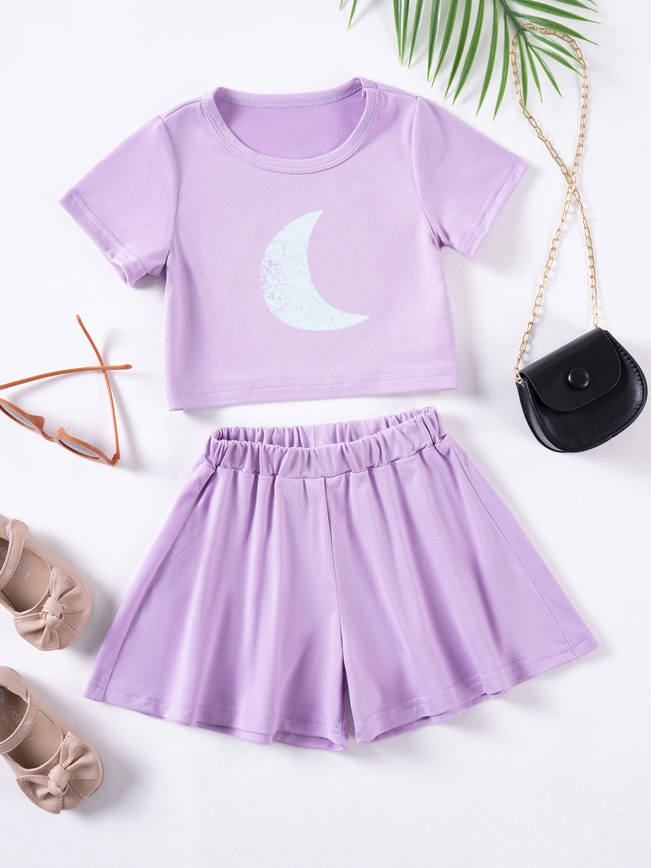2Pcs Sets Print Kids Girls Flower Pattern Short Sleeve Top & Short Pants Suit Soft Stretchy Waistband Toddler Clothing 12M-6Y