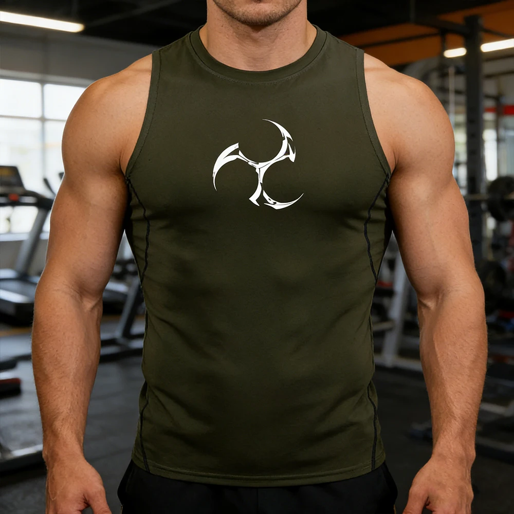 Fitness Workout Tank Top Men's Tight Vest Creative Anime Triple Swirl Graphic Sleeveless Sportswear Harajuku Style Streetwear