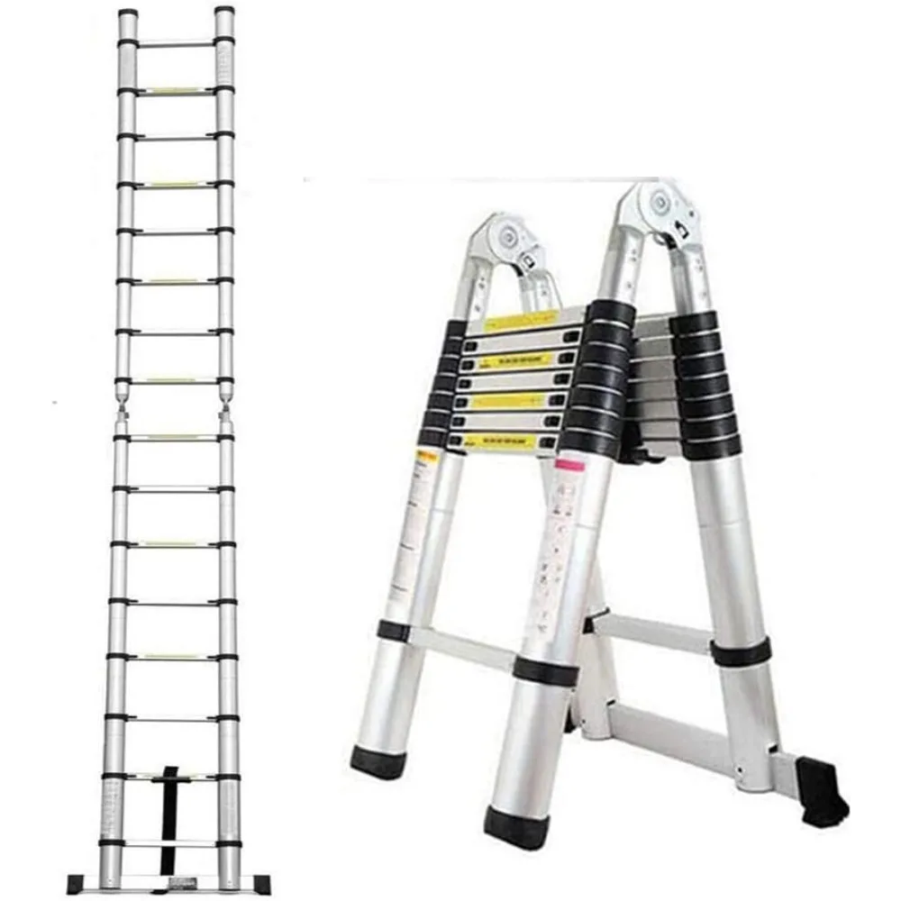 

16.5FT/5M(2.5+2.5m) Household Ladder Telescopic Aluminum Extension 16 StepsLadder with Slip-Proof Feet 330lbs Max Capacity