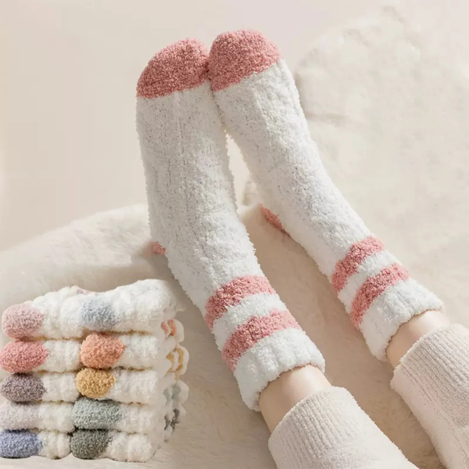 

Kawaii Fuzzy Plush Slipper Socks Warm Cute Solid Pink Floor Socks Harajuku Cute Thickened Floor Sleep Sock Ankle Funny Calcetine