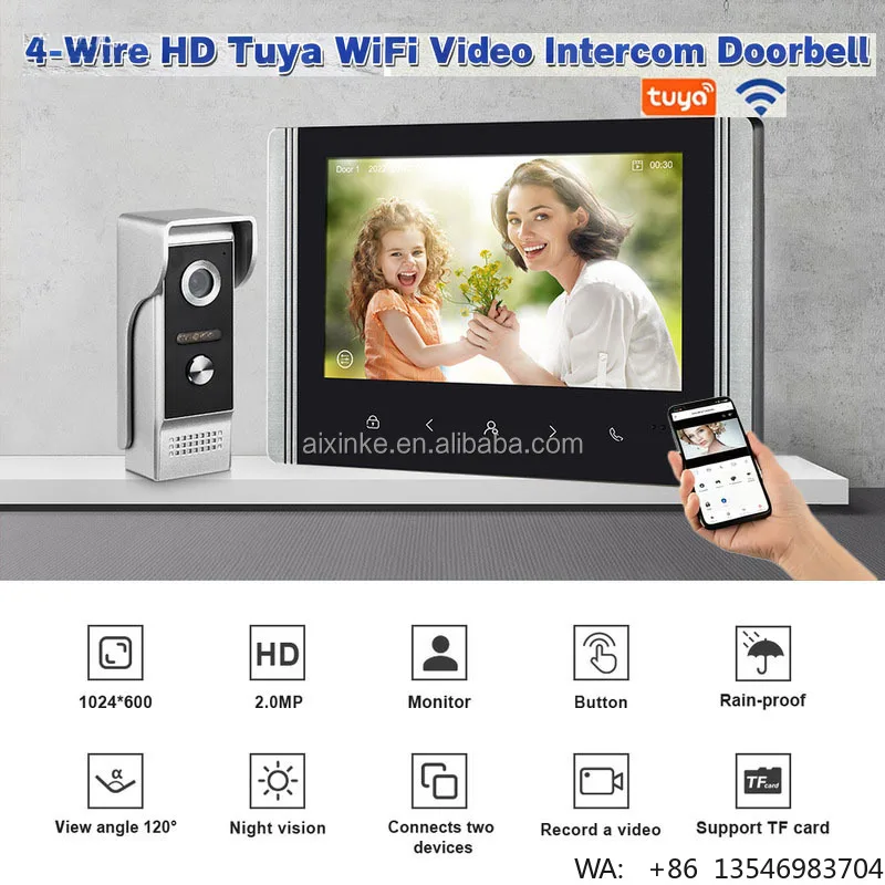 2MP 7 Inch Screen Tuya Wifi Intercom System Camera Video Door Phone Smart Video Doorbell for Villa Apartment