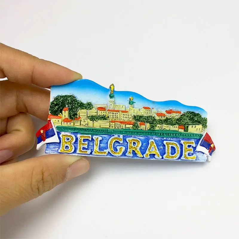 3D Resin Fridge Magnet of Belgrade Serbia with Cityscape And Serbia Flag - Home Decor Magnet for International Travel Lovers