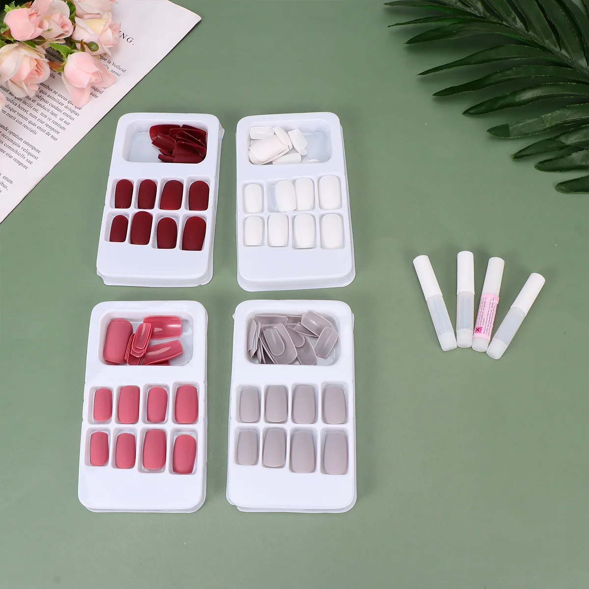 96Pcs Press on Nails Solid Color Fake Nail Covers Easy Apply Dull Finish Manicure Set for Women Girls Salon Or Home Nail Art Fun
