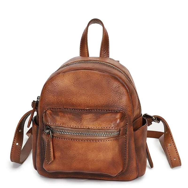 

Small Genuine Leather Knapsack For Women Vintage Ladies Backpack Casual Female Rucksack Retro Designer Girl's Backpacks Packsack