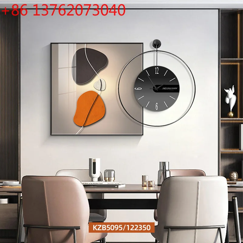 Arte de Parede Moderna Minimalista para Sala de Jantar, Luxo Leve com Combinação de Relógio, Mural Suspenso para Decoração de Mesa de Jantar