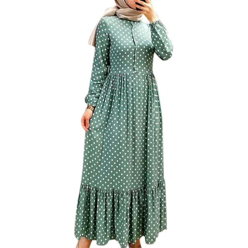 

Fashion Polka Dot Abaya Muslim Women Ruffles Long Maxi Dress Turkey Arabic Islam Vestidos Gown Dubai Kaftans Party Ramadan Robe