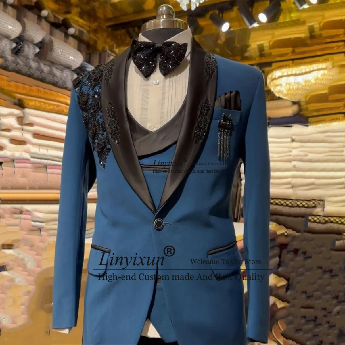 Elegant Suits For Men Groom Tuxedos 3 Pieces Luxury Jewelry Bridegroom Blazers Hombre Male Bespoke terno masculinos completo