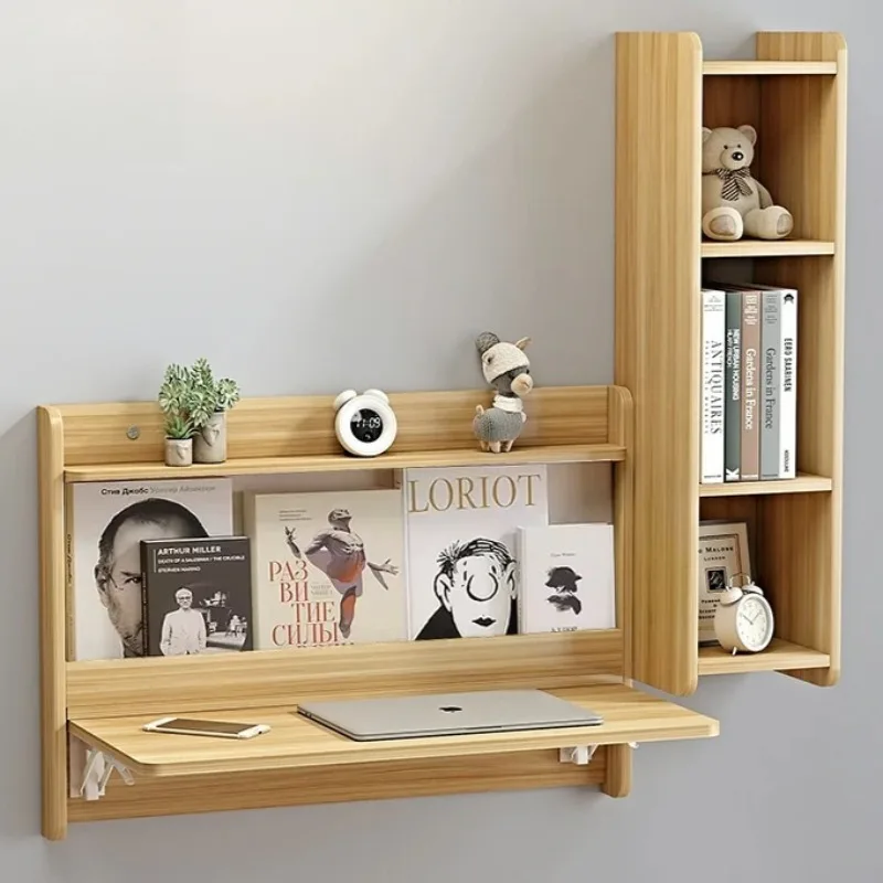 Solid Wood Folding Wall-Mounted Desk-Floating Bedside Table for Small Spaces Space-Saving Study Workstation Compact Hanging Desk