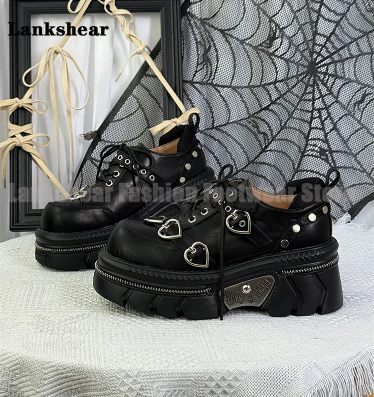 

Height Increasing Punk Sneaker Gothic Rock Thick Bottom Elegant Concise New In Leather Casual Shoes Lace-Up Ankle Botas Mujer