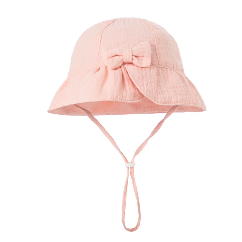 Muslin Baby Girl Hat Summer Beach Kids Sun Hats for Girls Boys Bow Sweet Infant Cap Toddler Bucket Hat Newborn Accessories 0-12M