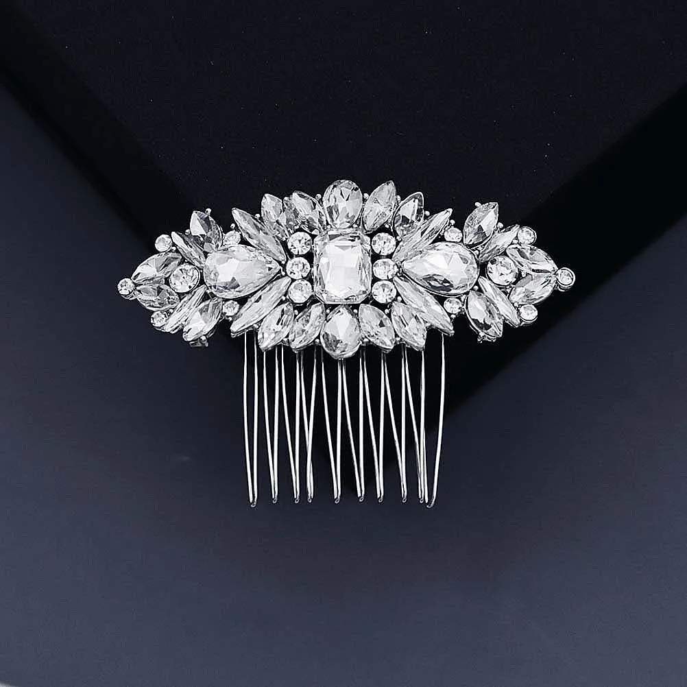 

Crystal Clip Comb Headpiece Vintage Style Hair Accessory for Bridal Party Wedding Gift Silver Clip Comb