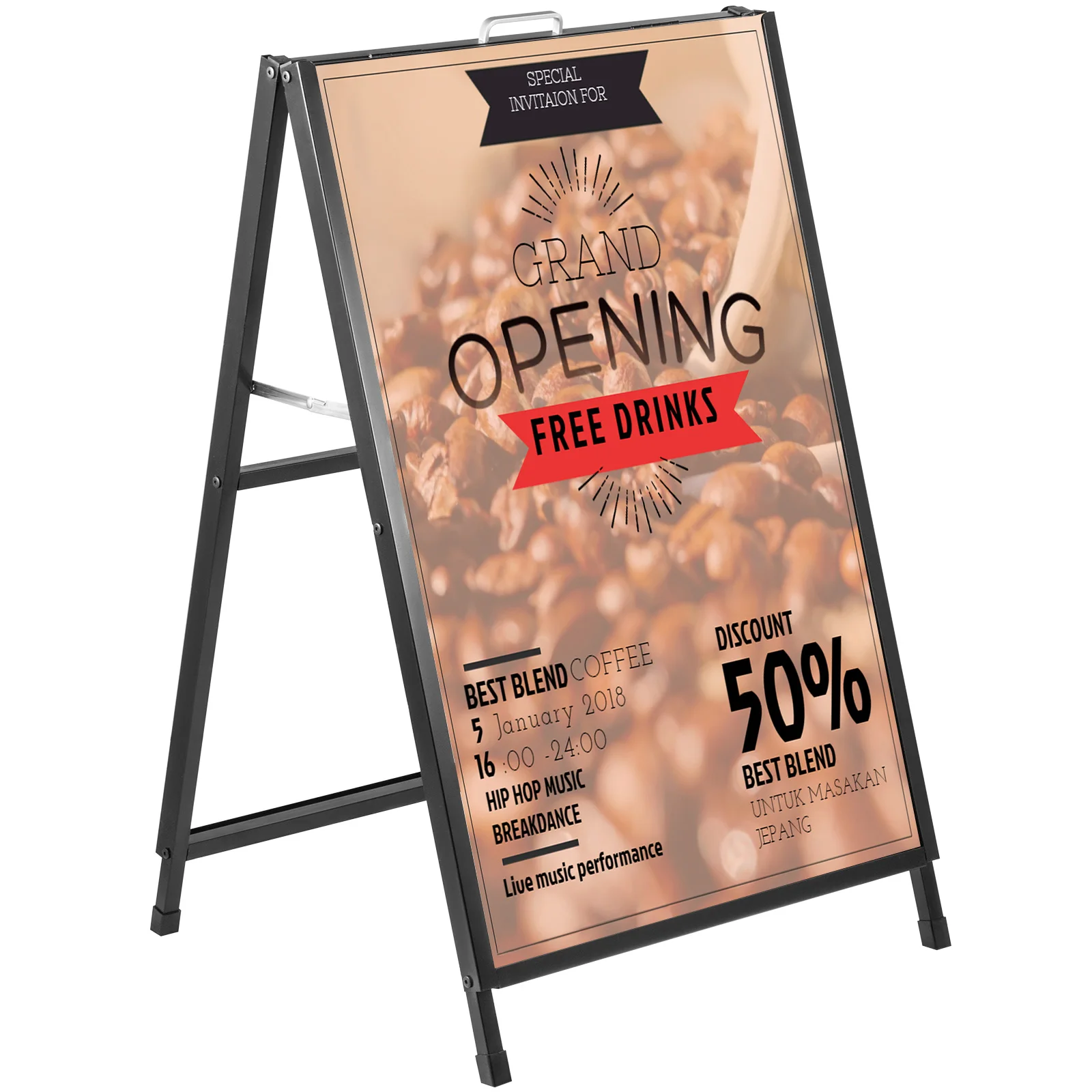 SucceBuy-letrero de acera con marco en A, tablero de exhibición publicitario al aire libre de doble cara de Metal y acero para centro comercial de restaurante