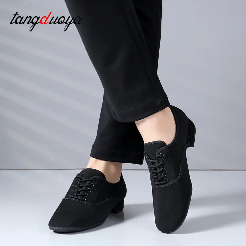 2024 Men New Modern Dance Shoes 3.5cm Heels Male Oxford Fabric Latin Shoes Breathable Boys Social Ballroom Dance Footwear