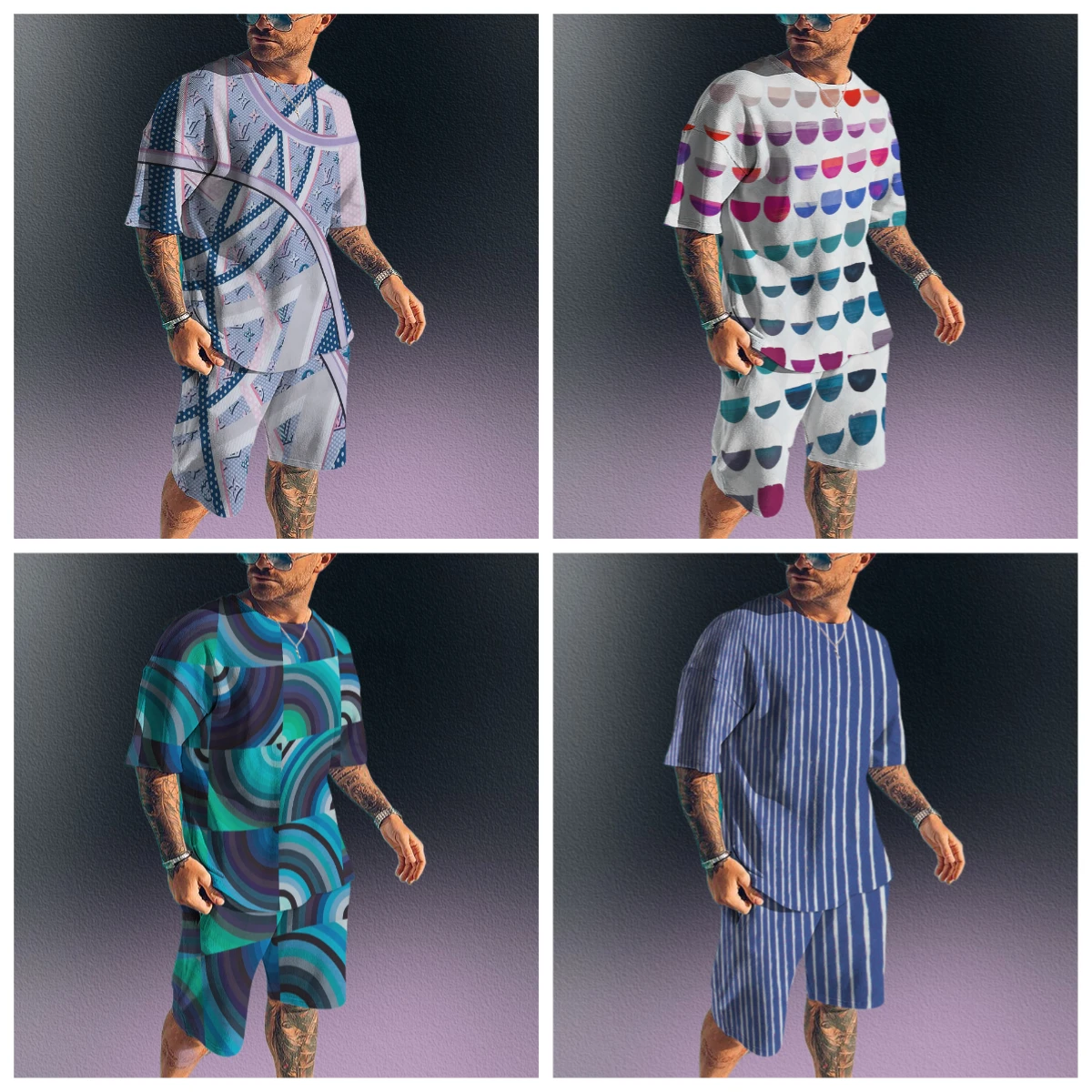 

25 Summer Hot Selling Men's Shorts Short Sleeved 3D Printed Set, Beach Vacation Breathable, Fashionable and Comfortable Thin Set