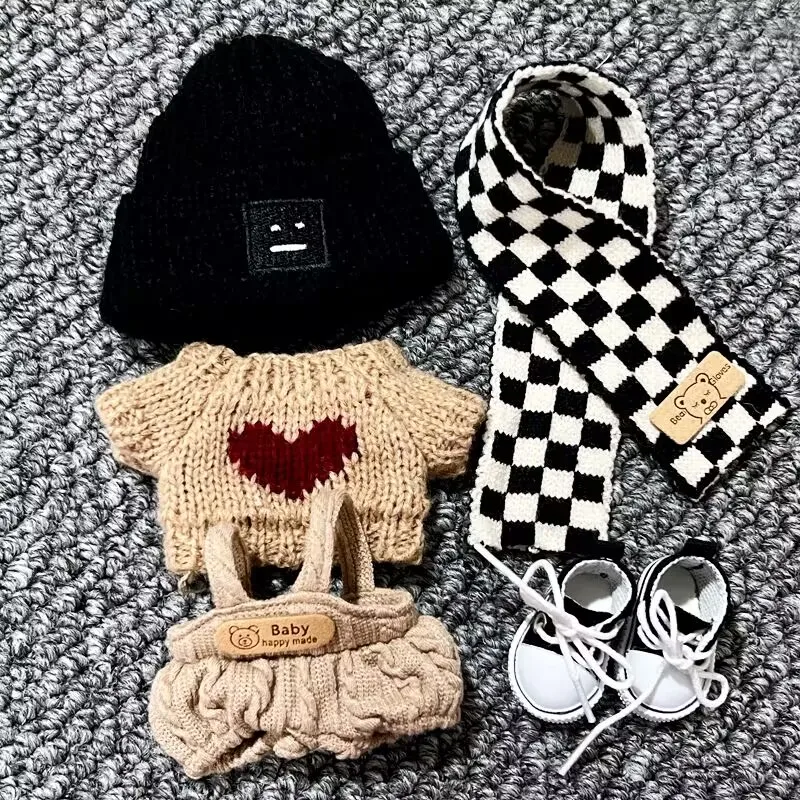 Cute 10cm baby clothes, autumn sweater scarf set, doll, sea star, cotton doll pendant, dress-up accessory
