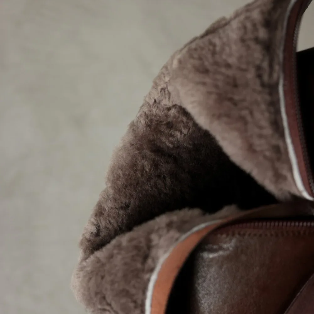 2026 New Big Size 34-42 Genuine Leather Ankle Boots Women Nature Wool Warm Winter Boots Square Heels Black Brown Snow Boots