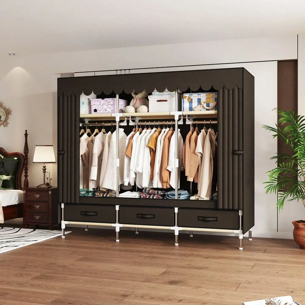 

Wardrobe Closet Durable And Easy To Assemble Heavy Duty Clothes Rack With NonWoven Cover Fabric Best For Bedroom And Easy Stora